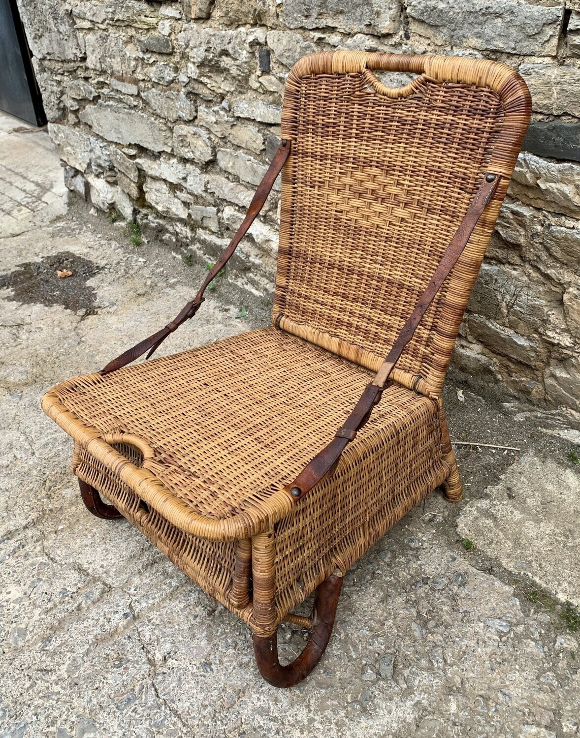 Antique Folding Cane Canoe Chair