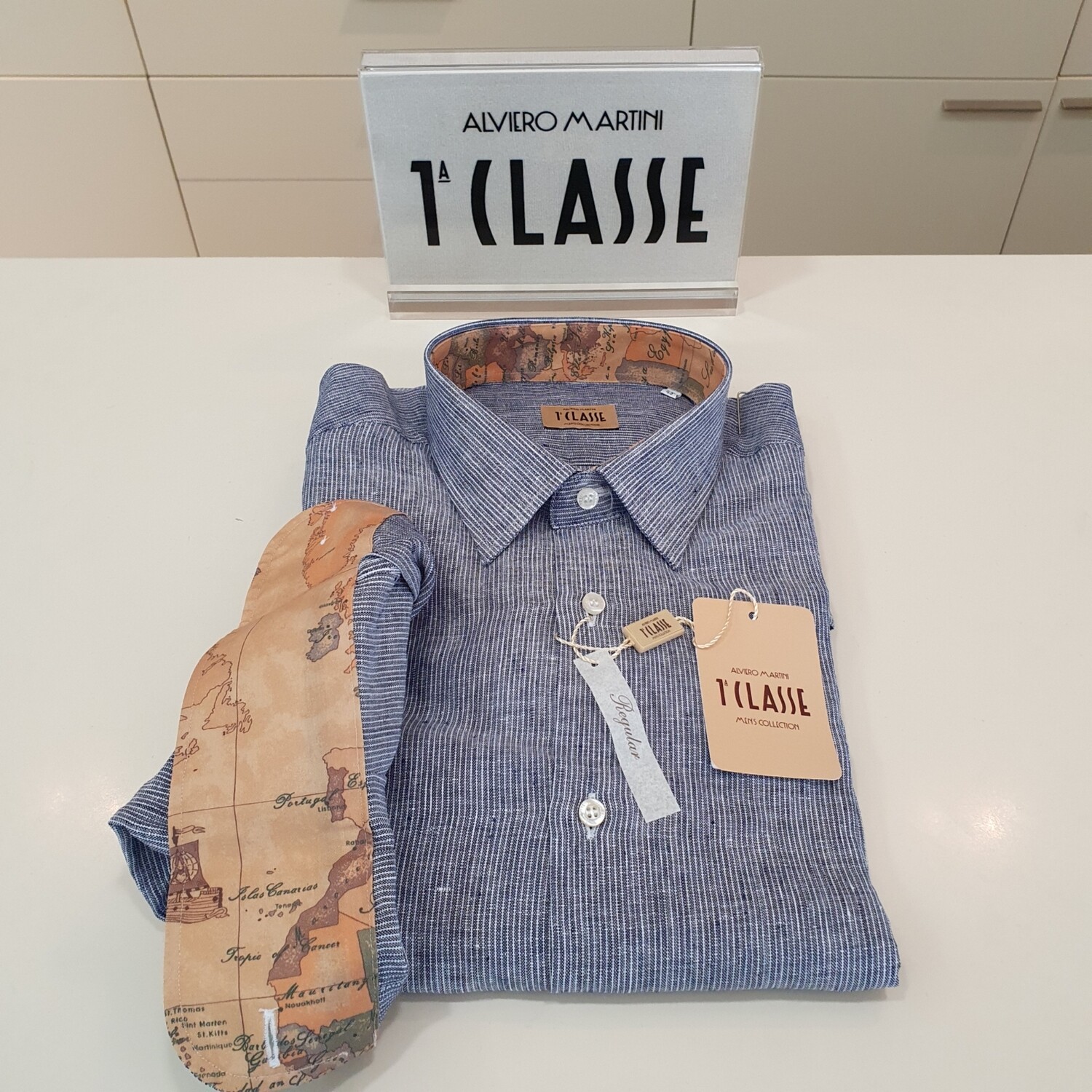 Alviero Martini 1A Classe Camicia uomo regular Navy Blue in Lino