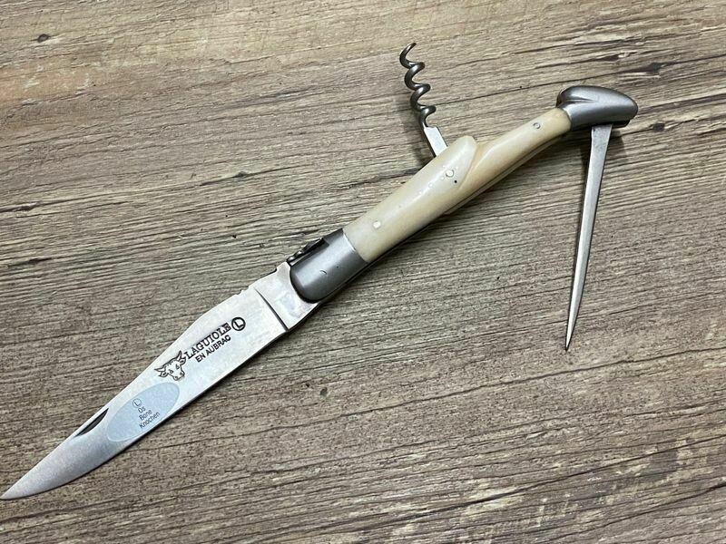 Laguiole En Aubrac Taschenmesser Mit Korkenzieher – 12 Cm Griff Aus Rinderknochen, 10 Cm Klinge Aus Sandvik-Stahl