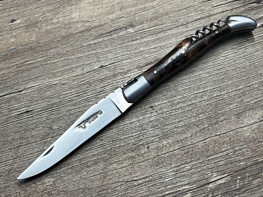 Laguiole En Aubrac Taschenmesser – 12 Cm Griff Aus Rinderknochen, Roh Geschmiedete Karbonstahl-Klinge, Original Französisches Handwerksmesser