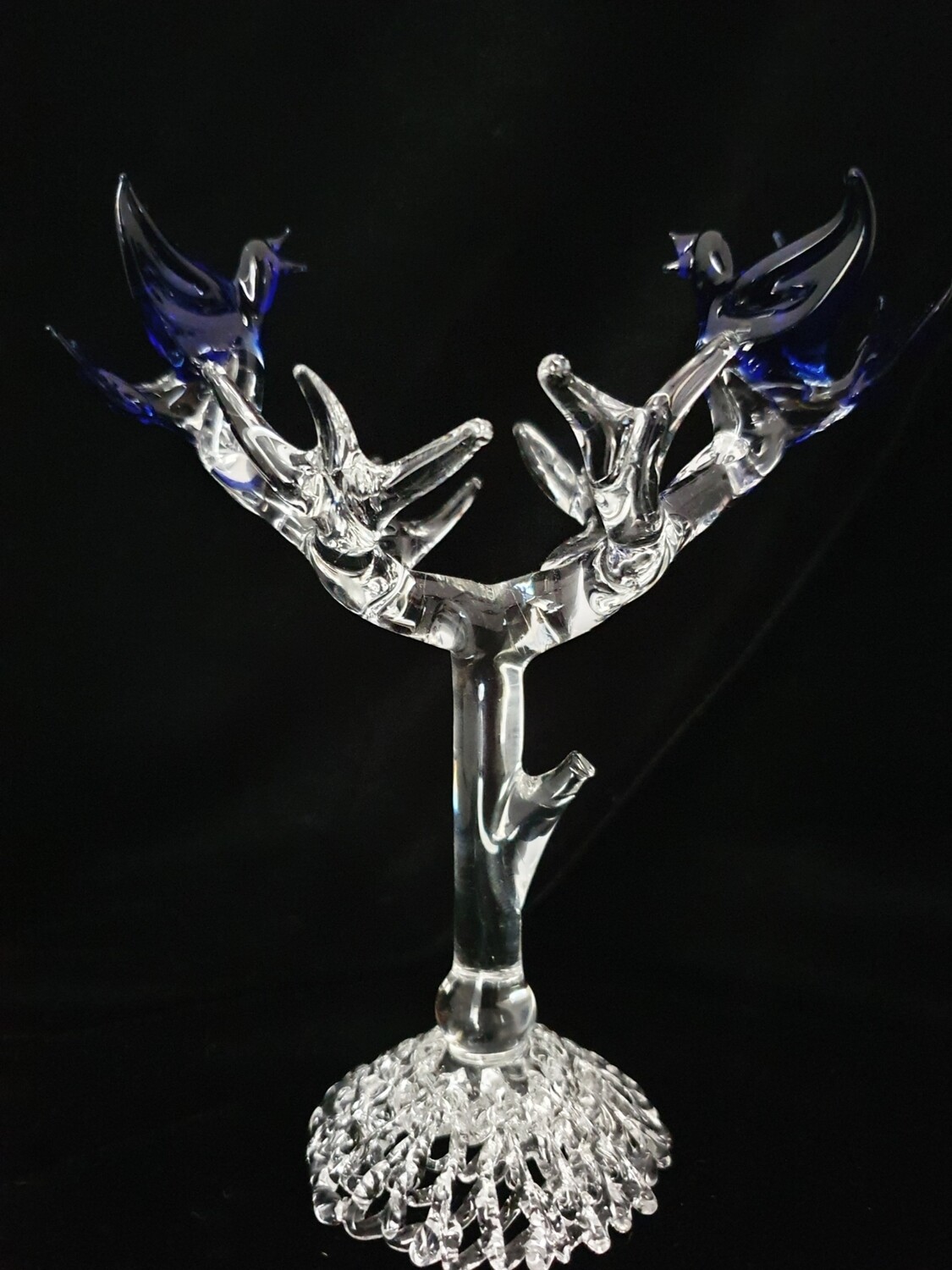 Hand Blown Glass Bird in Tree Lace Base Figurine Gift of Glass We specialise in hand blown