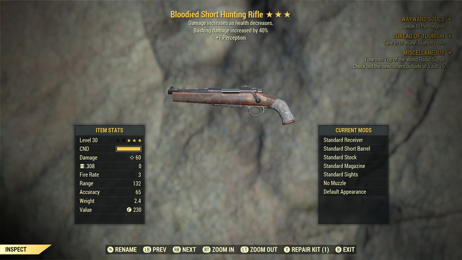 Bloodied Hunting Rifle Lvl 30