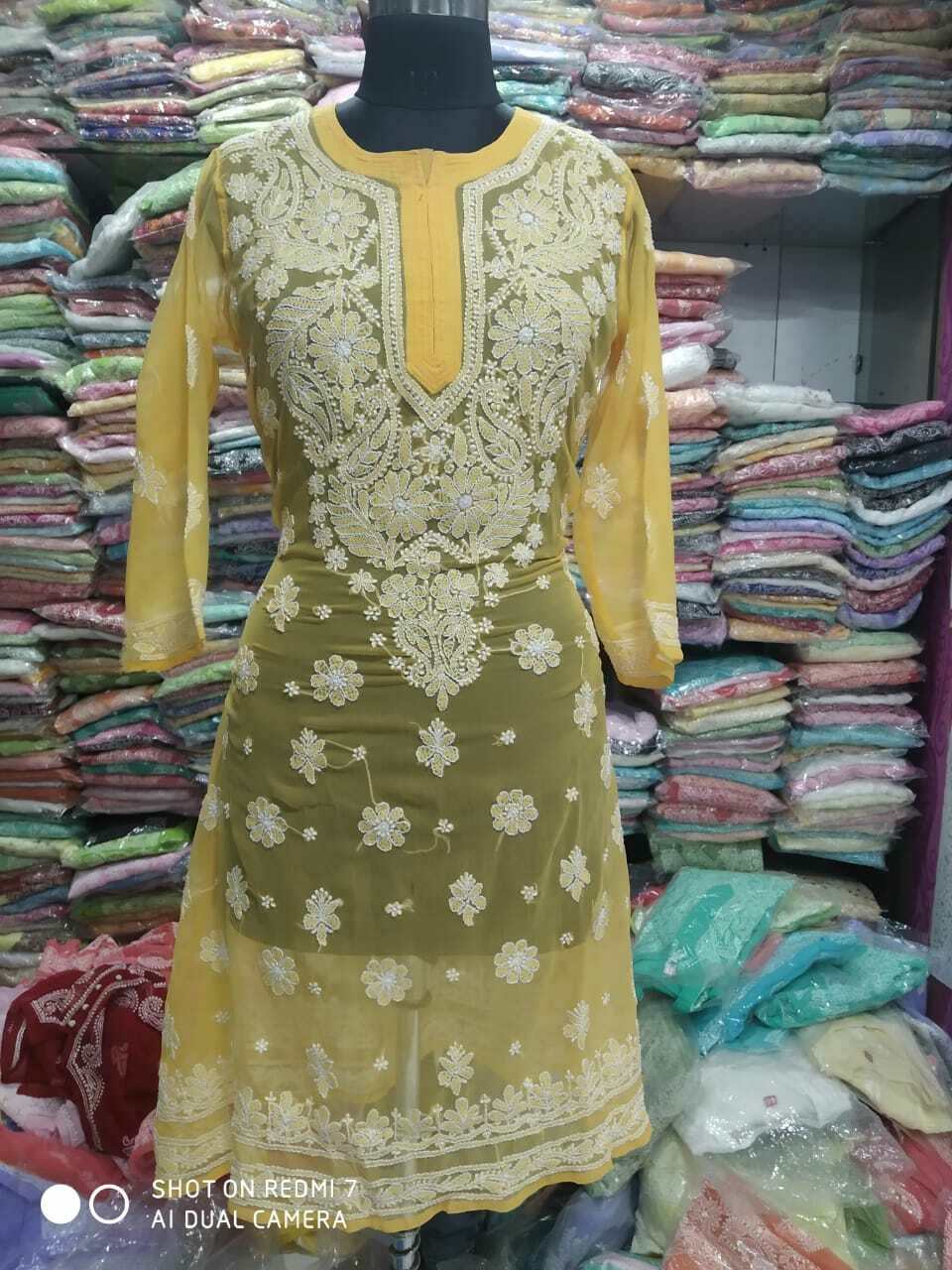 Lucknow Chickenkari chiffon KurtiCH030