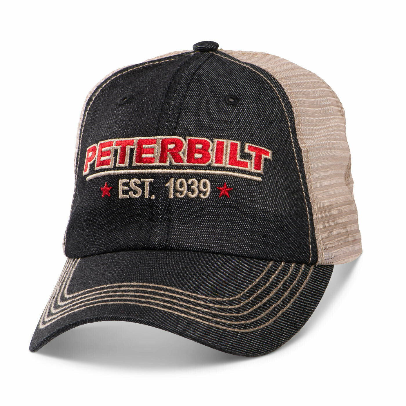 Denim & Tan Peterbilt Embroidered Mesh Back Cap Shop for Truck Parts