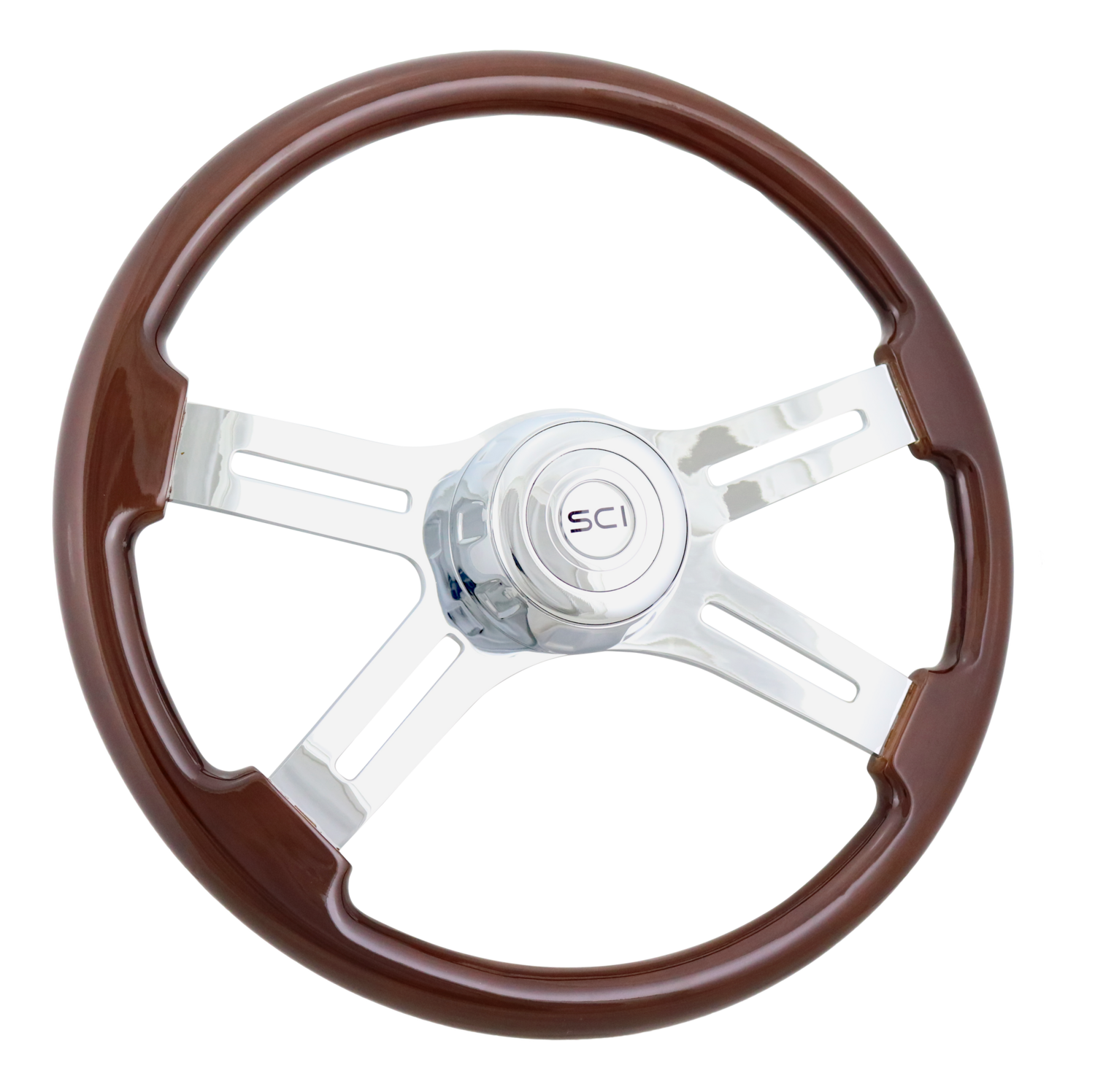 Steering Creations 18" Chrome/Wood 4Spoke Steering Wheel + Chrome 3