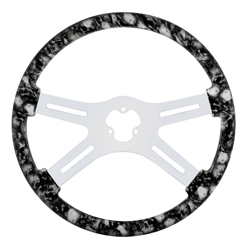 United Pacific 18" White Skull Steering Wheel Chrome Country Shop for Truck Parts