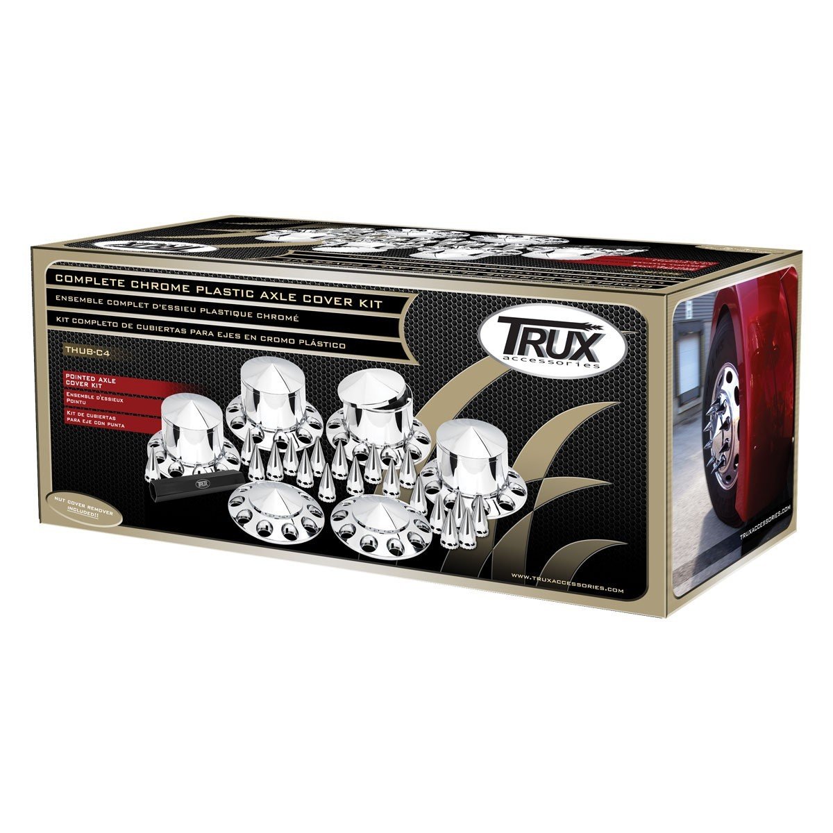 Trux Accessories Chrome Complete Axle Cover Kit w/ Removable Pointed Hubcaps & 33mm Threaded