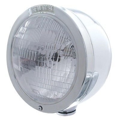 Stainless Steel Bullet Half Moon Headlight 6014 Bulb & LED Turn Signal