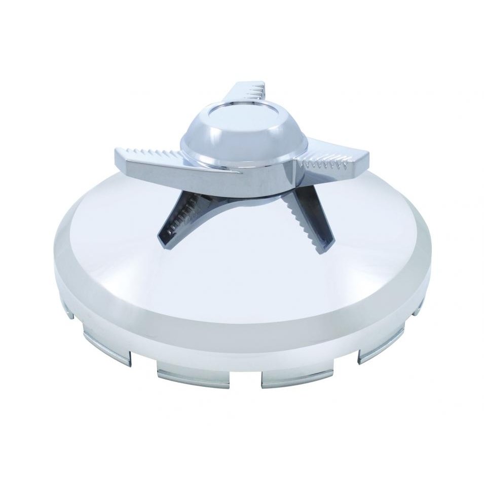 United Pacific Chrome Front Axle Cover Hubcap w/ 3 Bar Right Swing