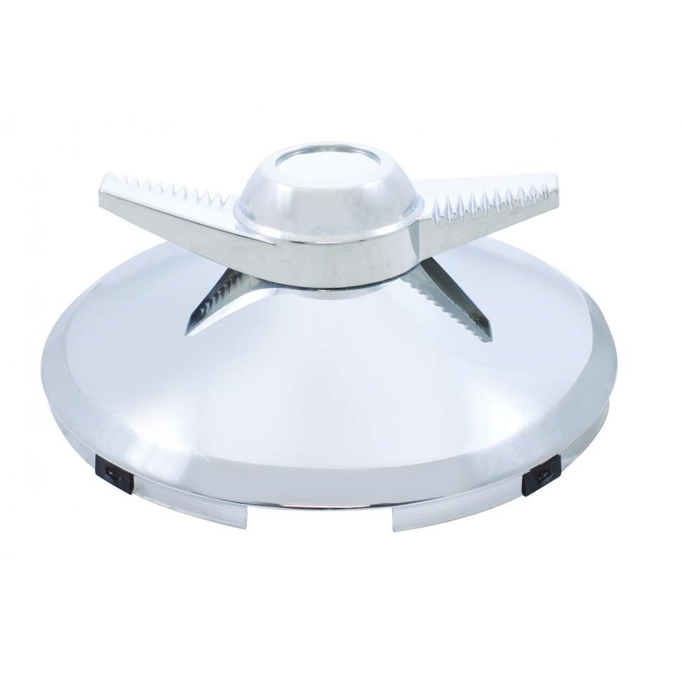 United Pacific Stainless Steel Front Hubcap w/ 2 Bar Spinner & 7/16