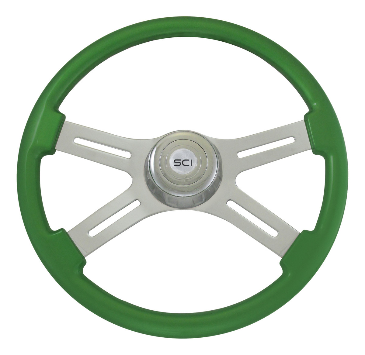 Steering Creations 18" Green Wood Classic Steering Wheel Chrome
