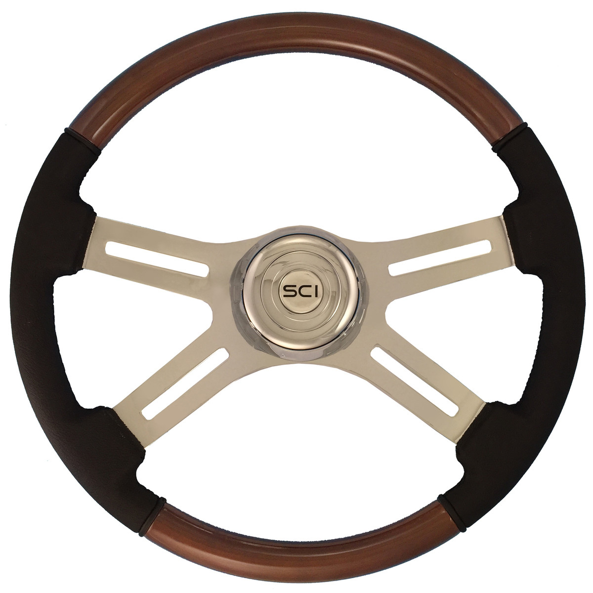 Steering Creations 18" Wood/Leather Classic Combo Steering Wheel w/ Slot Cutouts Shop for