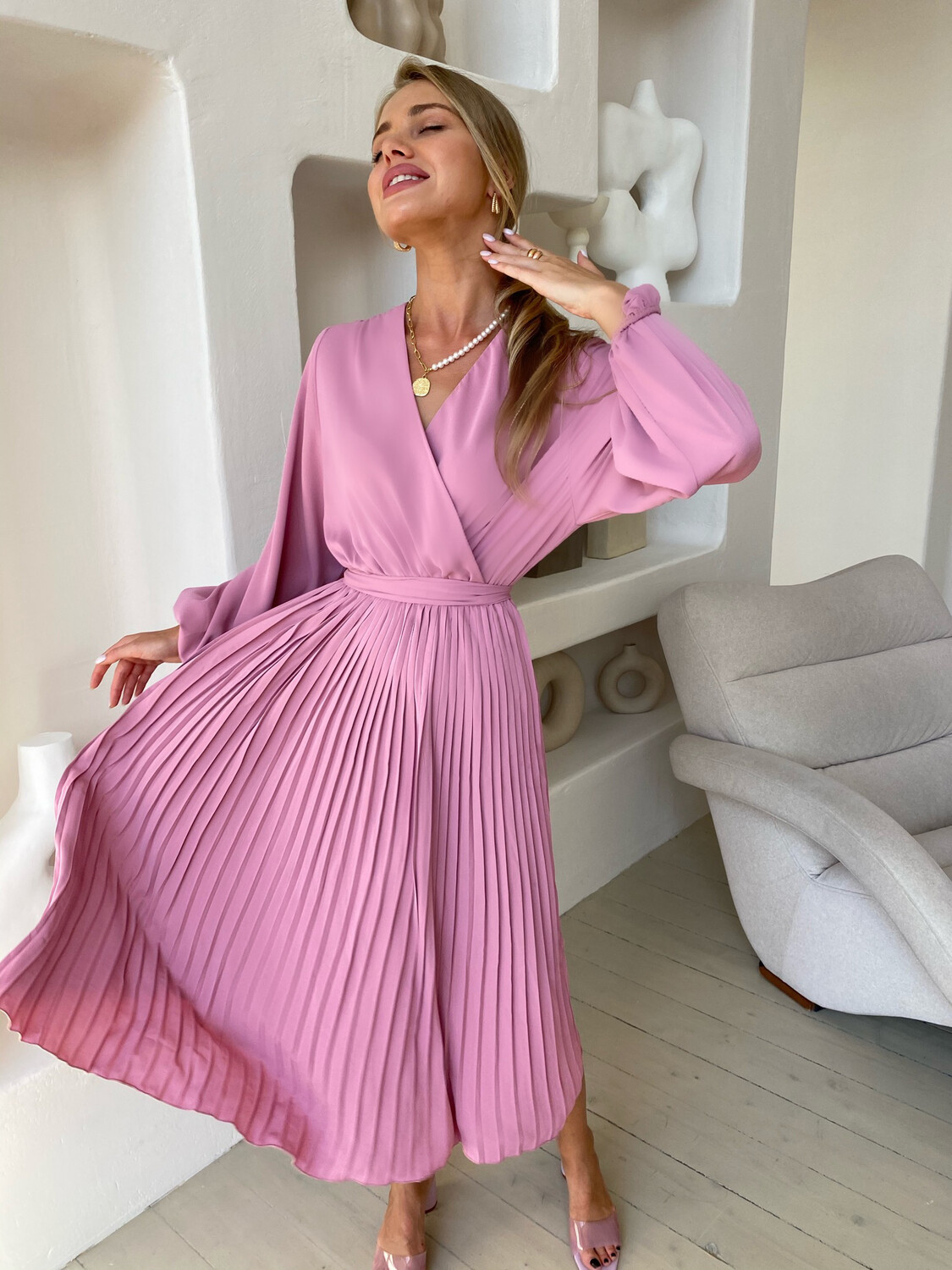 Шелковое Розовое Платье фото 14