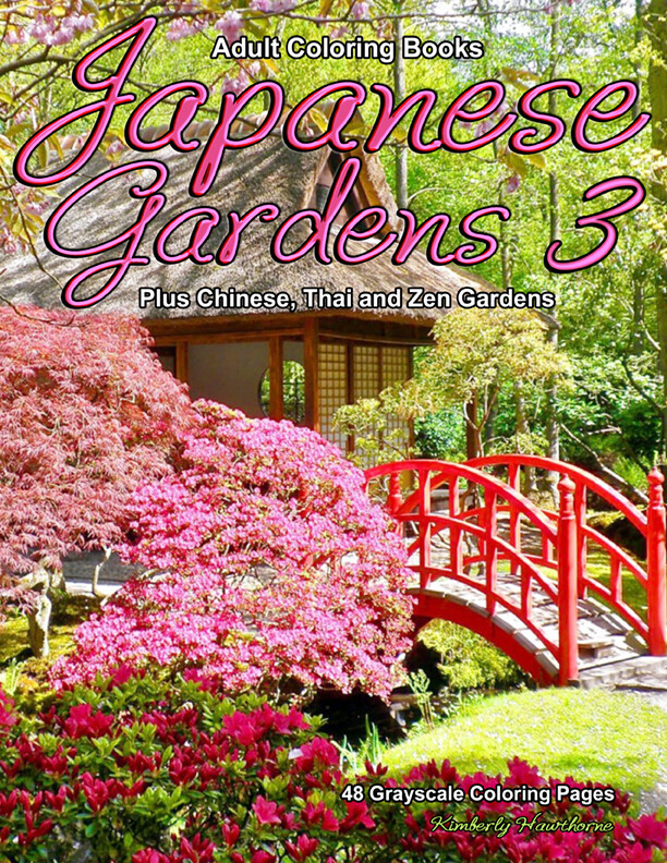 Japanese Gardens 3 Grayscale Coloring Book PDF Digital Download Life