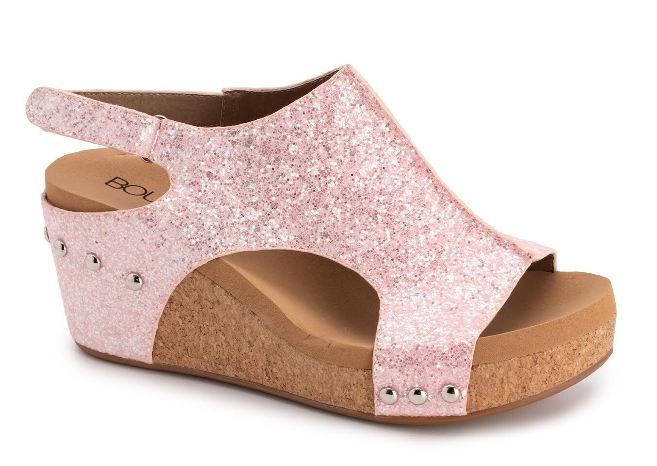 Carley, wedge, light pink glitter, Corkys