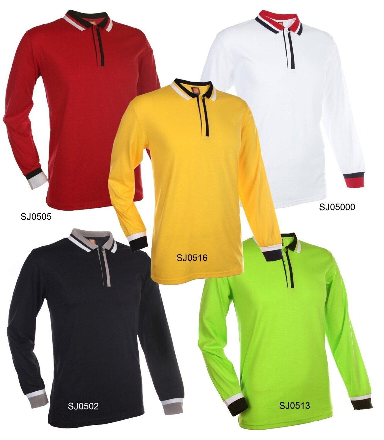 Single Jersey PolyesterCotton Long Sleeve Poloshirt with Contrasting Color Collar and Cuffs