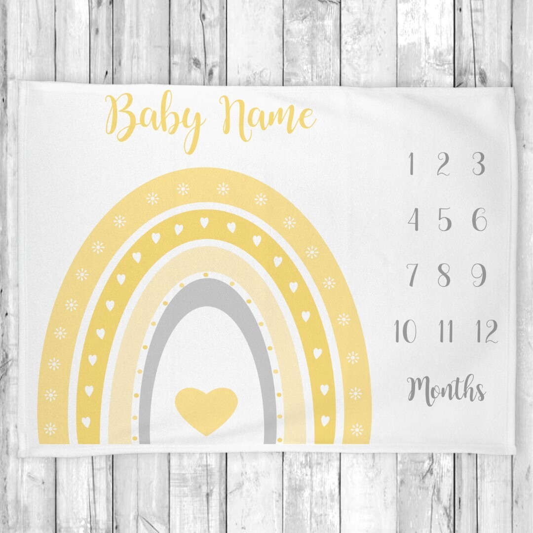 Boho Rainbow Baby Blanket, Personalized Milestone Blanket, Monthly