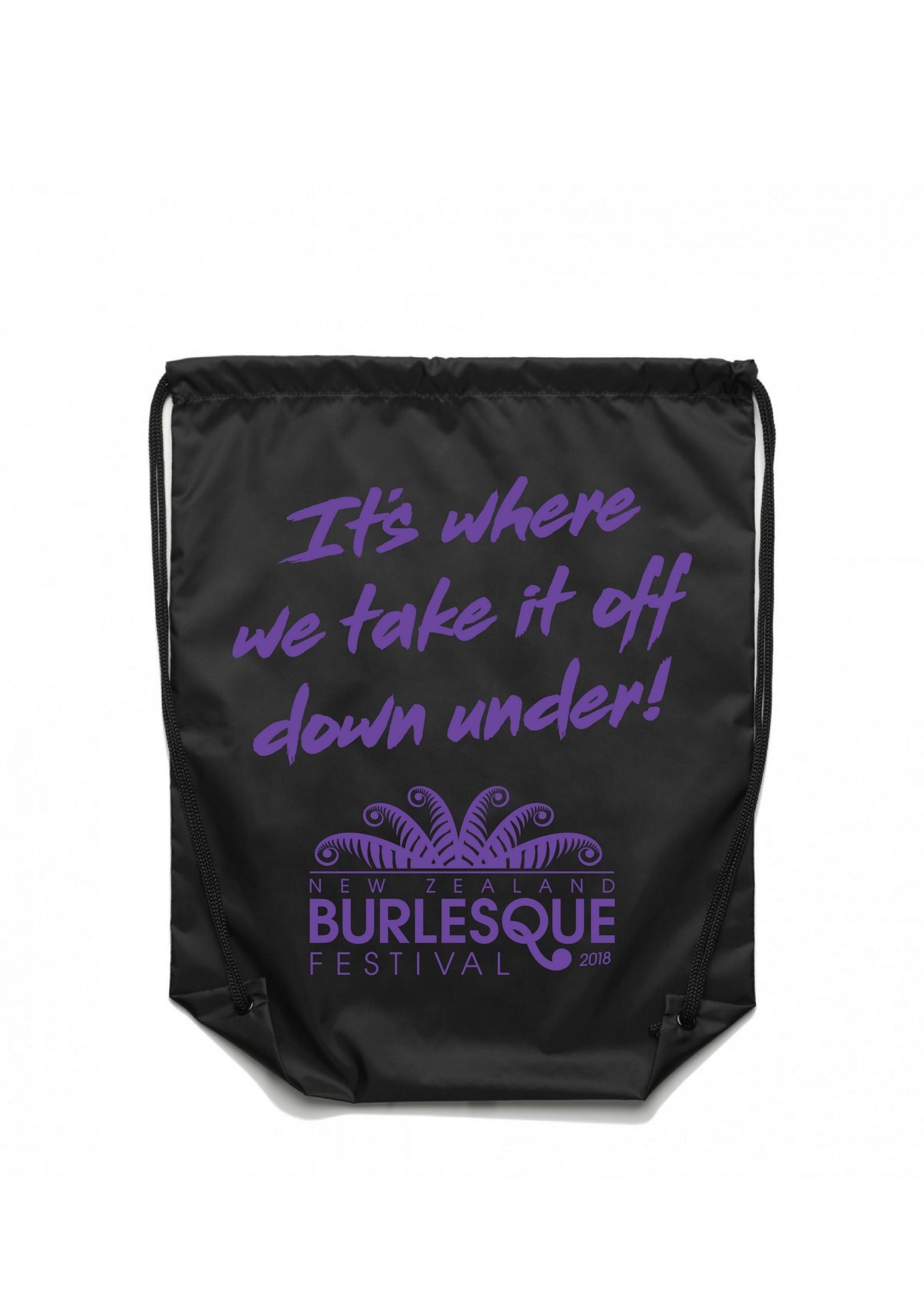 NZBF18 Drawstring Bag - Purple on Black 00035
