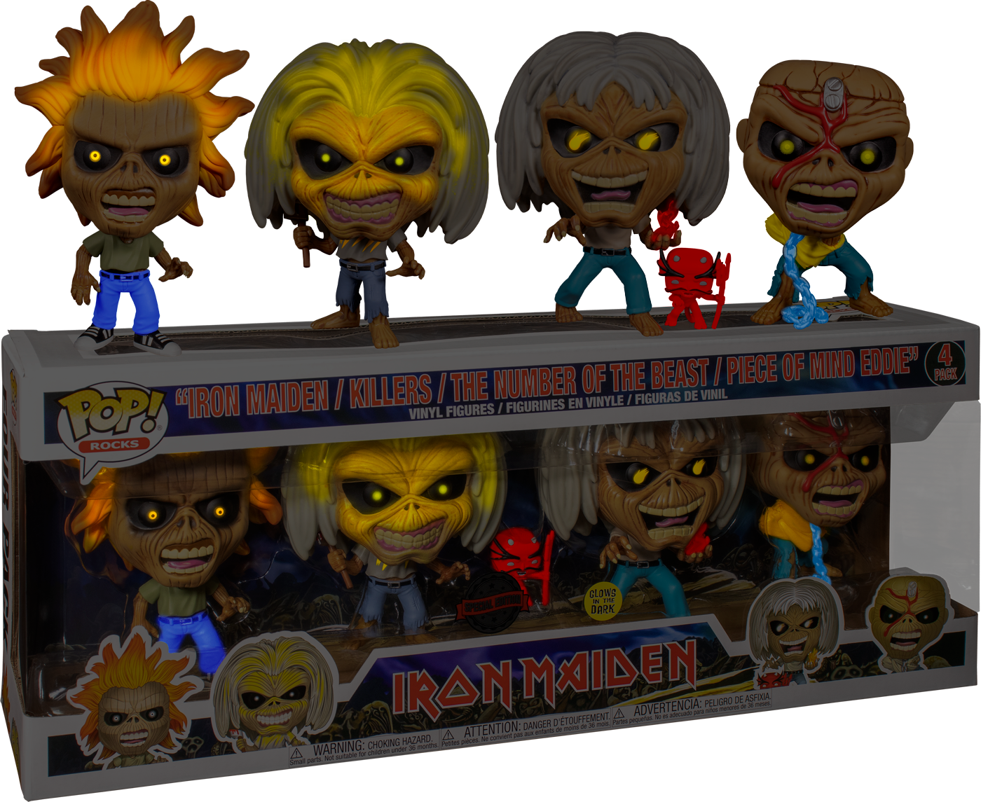 Funko Iron Maiden Eddie Glow in the Dark Pop! Vinyl Figure 4Pack