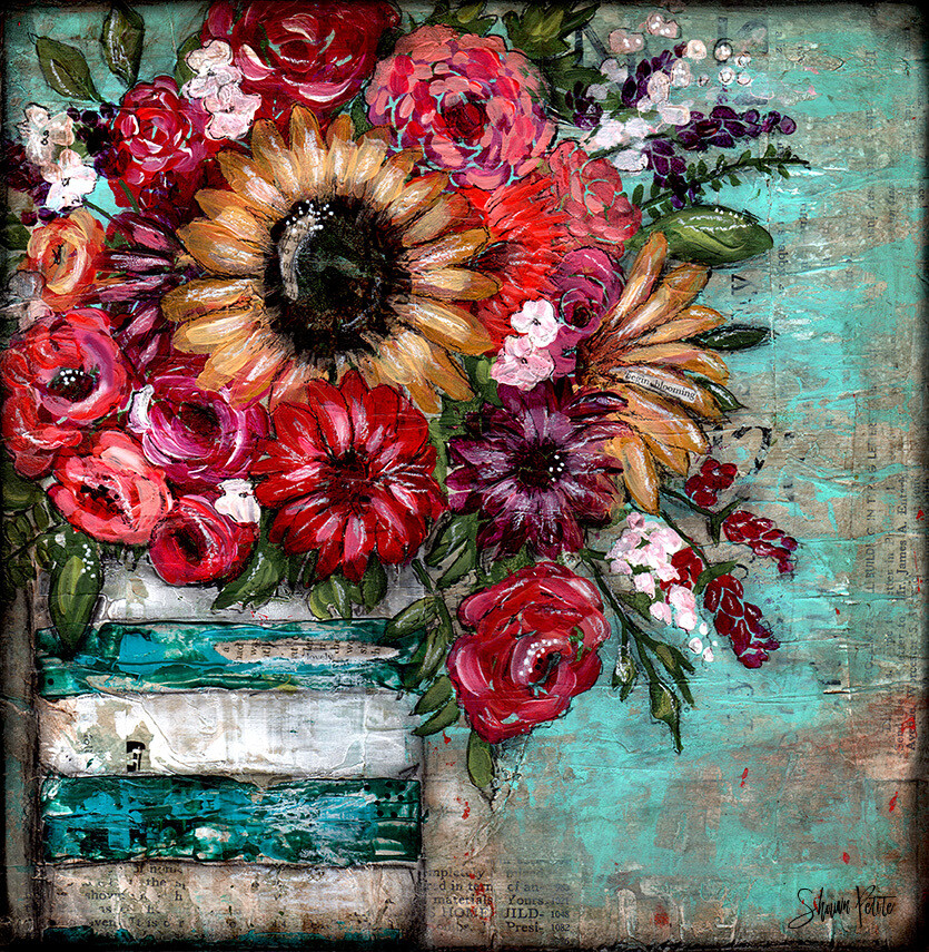 "Begin blooming" sunflower Print on Wood and Print to be Framed