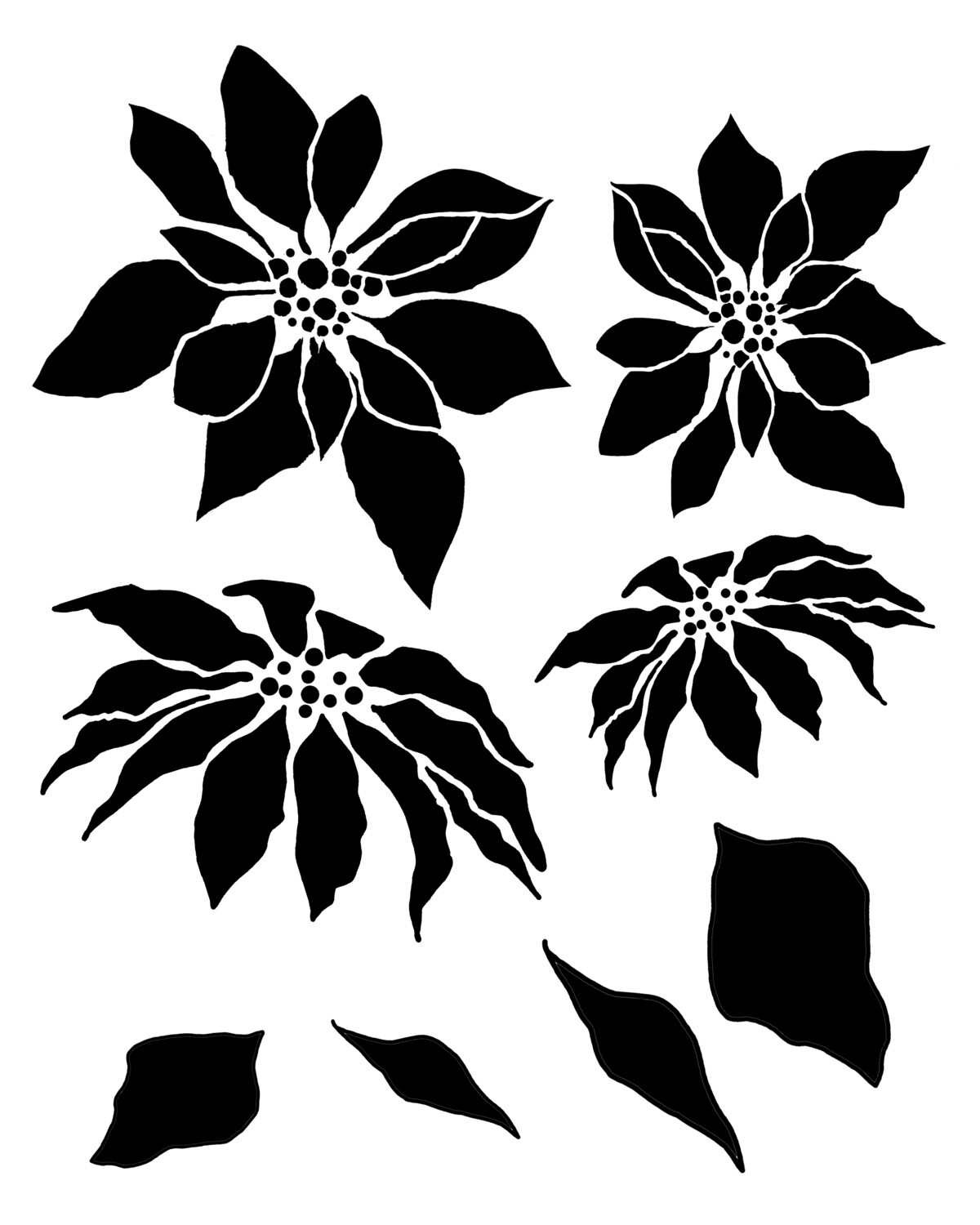 Poinsettia and Leaves stencil 8x10