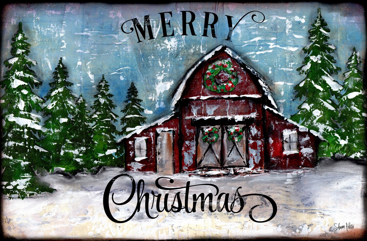 "Merry Christmas" barn Print on Wood and Print to be Framed