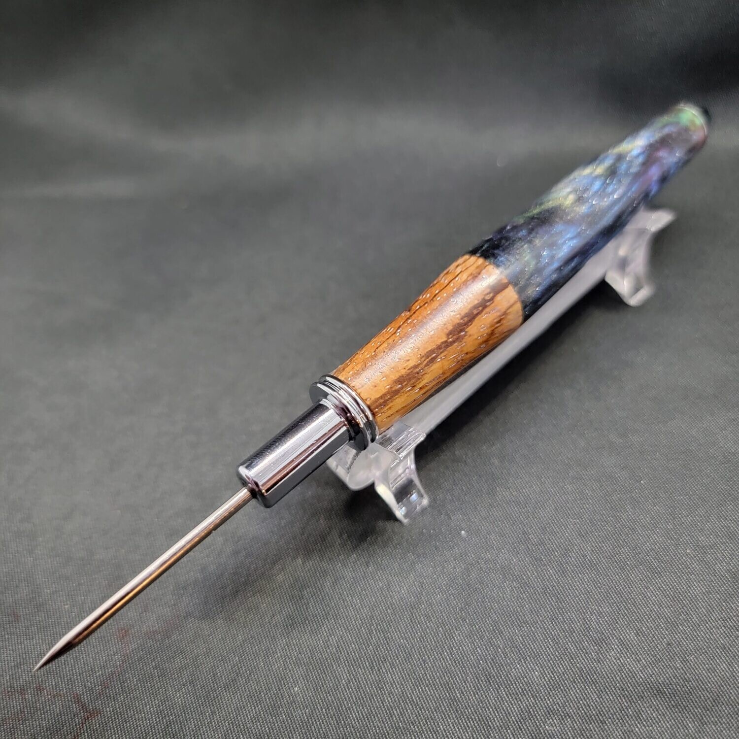 Celestial Blue and Wood Cigar Nubber Stiletto with Chrome Finish