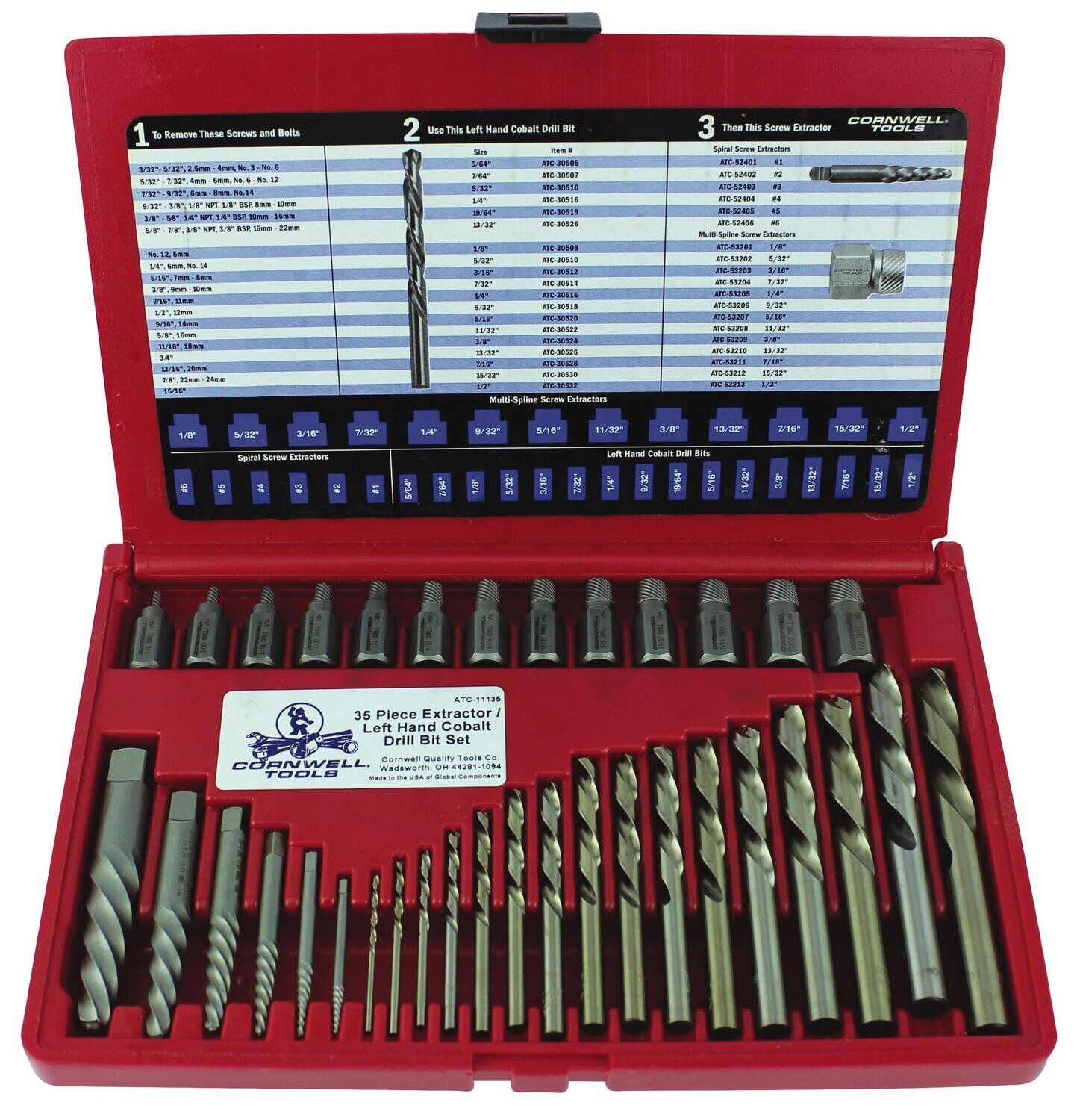 ATC11135 35 Piece Screw Extractor/Drill Bit Set