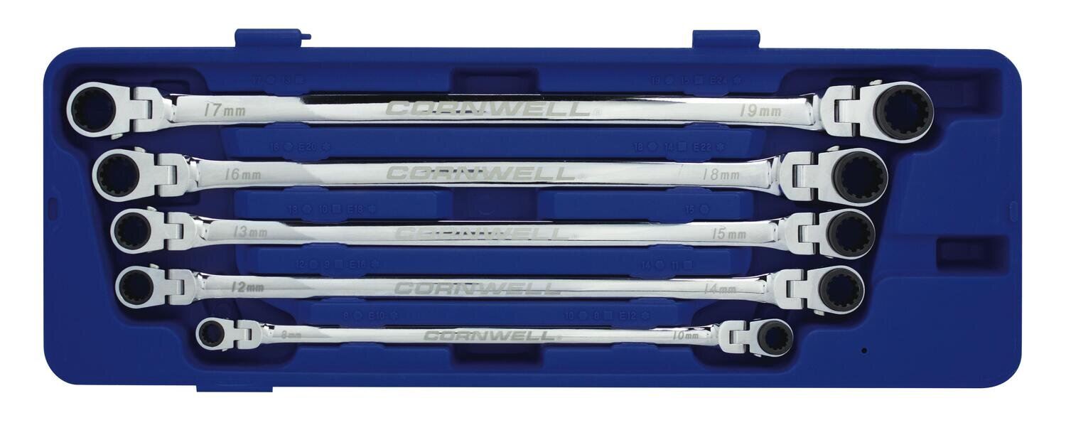 CRWLF5MSA 5 Piece Metric Extra Long Flex Ratcheting Box Wrench Set