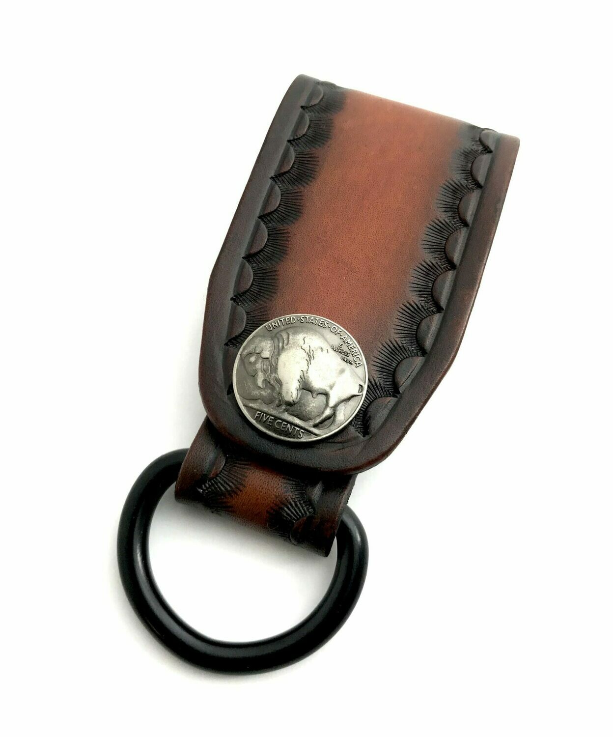 Belt Loop Key Chain Saddle Tan Buffalo Nickel