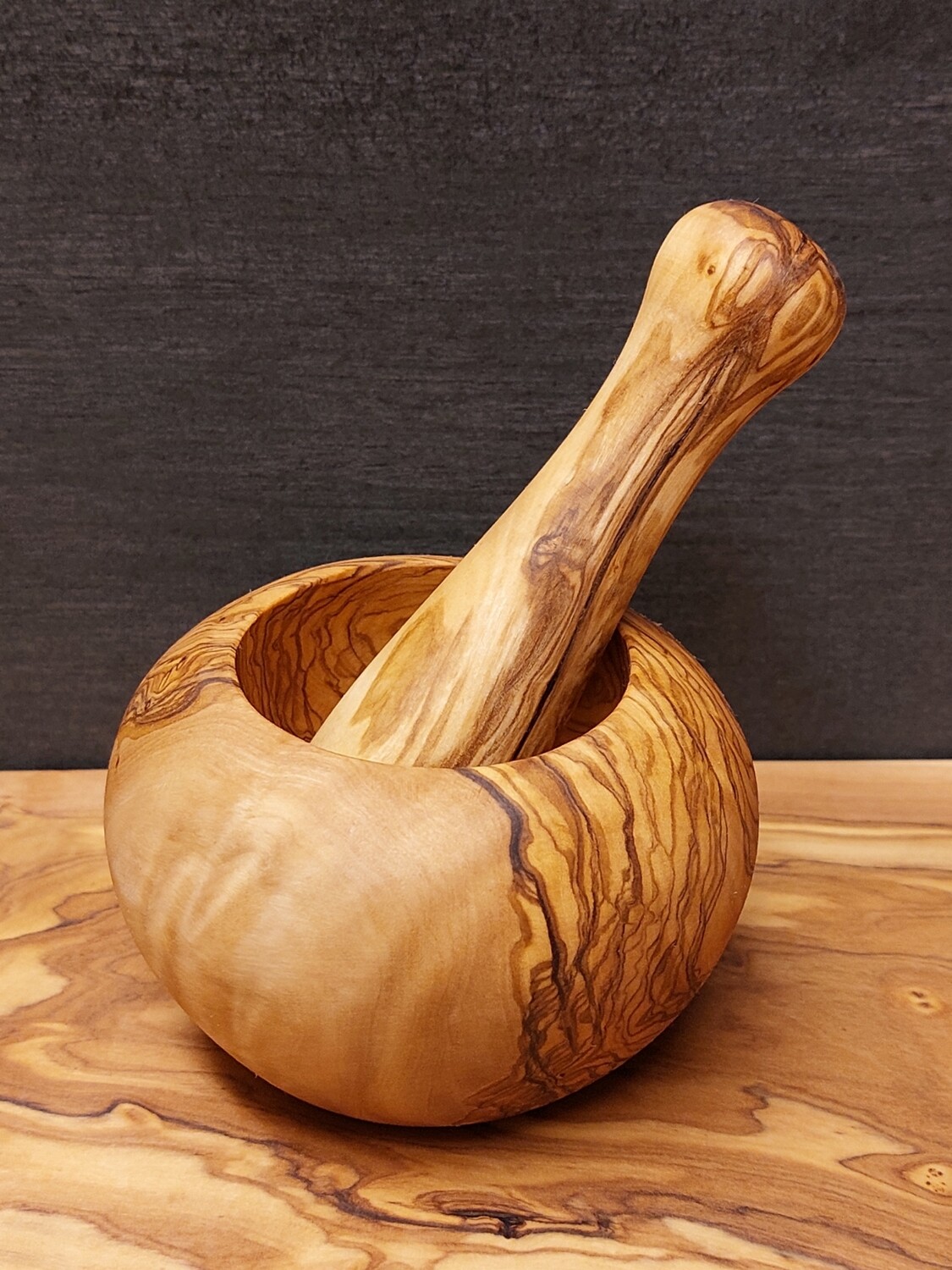 Mörser mit Stößel aus Olivenholz, Holzmörser, Gewürzmühle, Gewürz ...