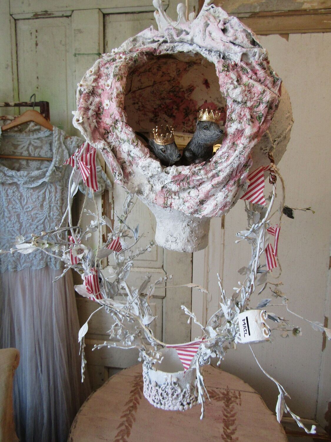 Plaster of Paris Hot air balloon sculpture art home decor, created by