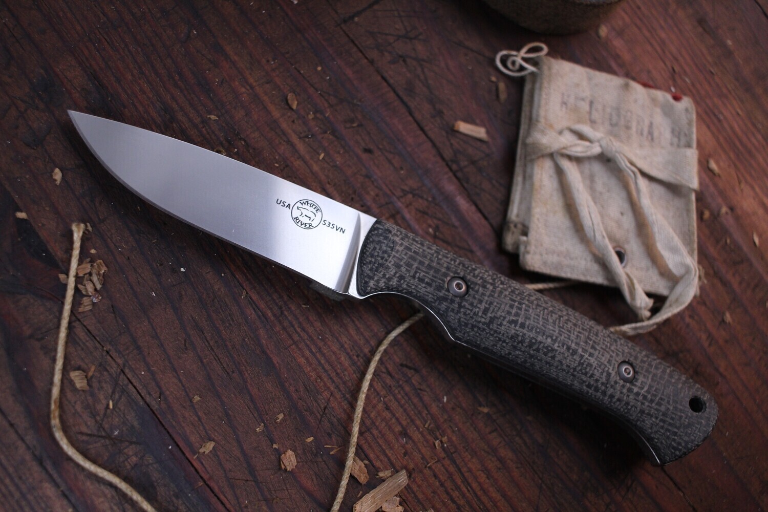 White River Knives Hunter 3.5" Fixed Blade / Black Burlap Micarta / Polished CPMS35VN