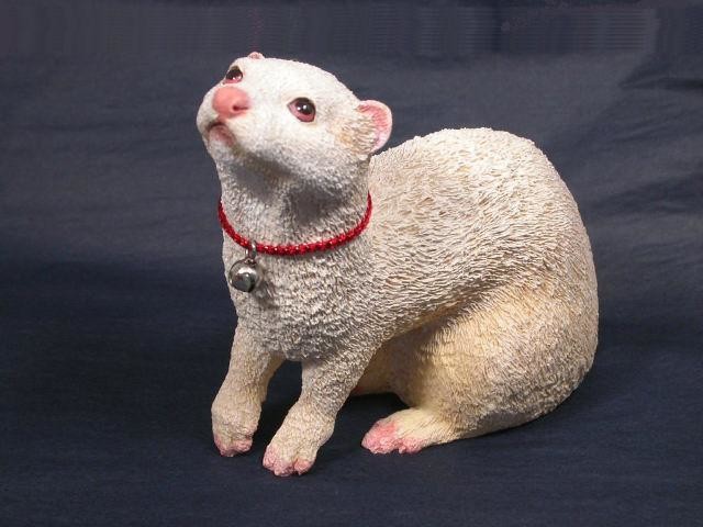 Sitting Albino Resin Ferret Figurine Statue