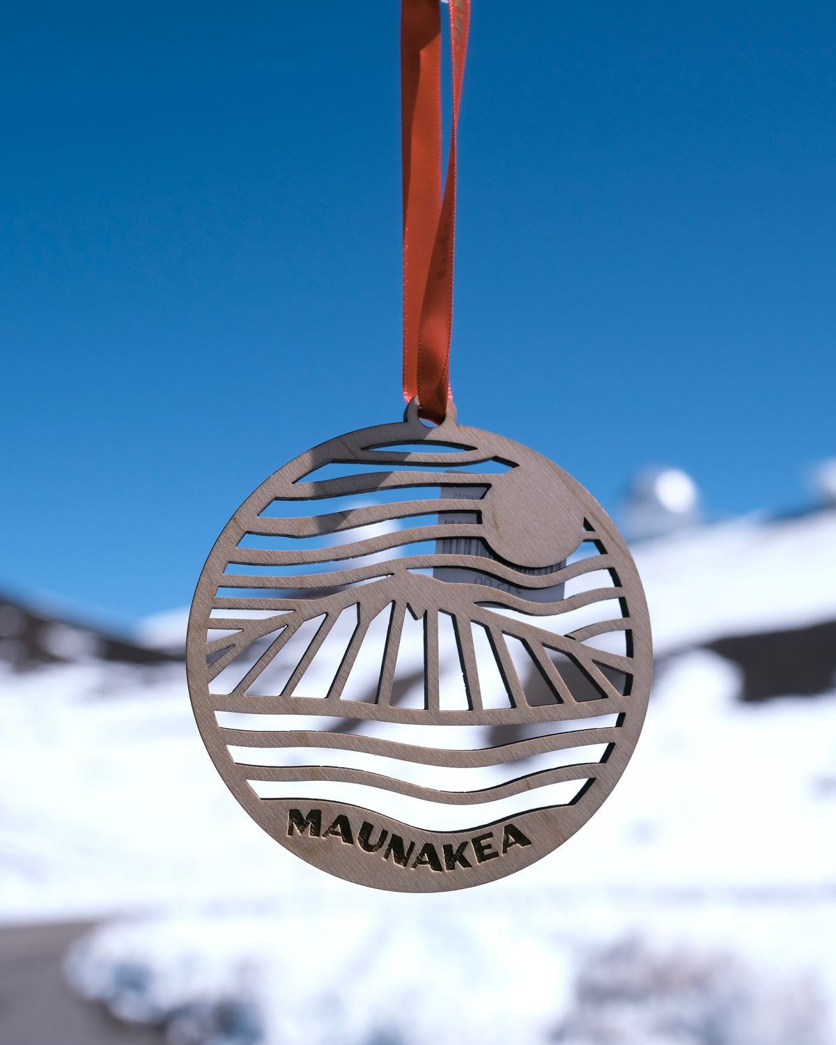 Wooden Maunakea Christmas Ornament.