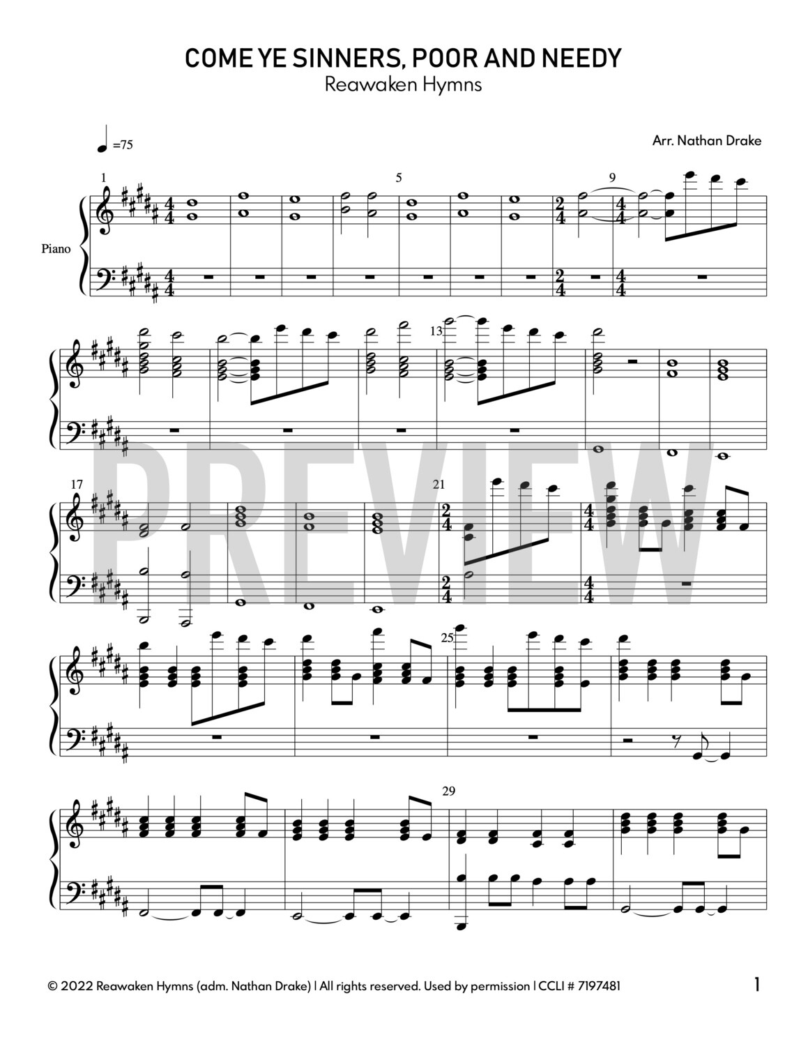 Come Ye Sinners, Poor and Needy Piano Sheet Music