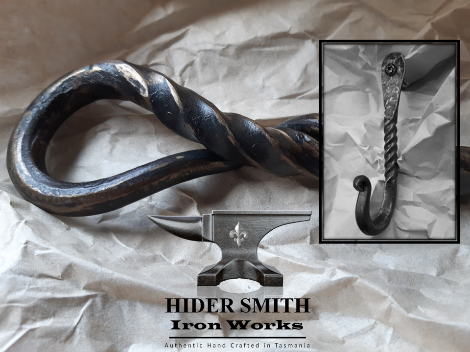 AUTHENTIC HAND MADE FIREPLACE POKER & WALL HOOK Twisted Hot