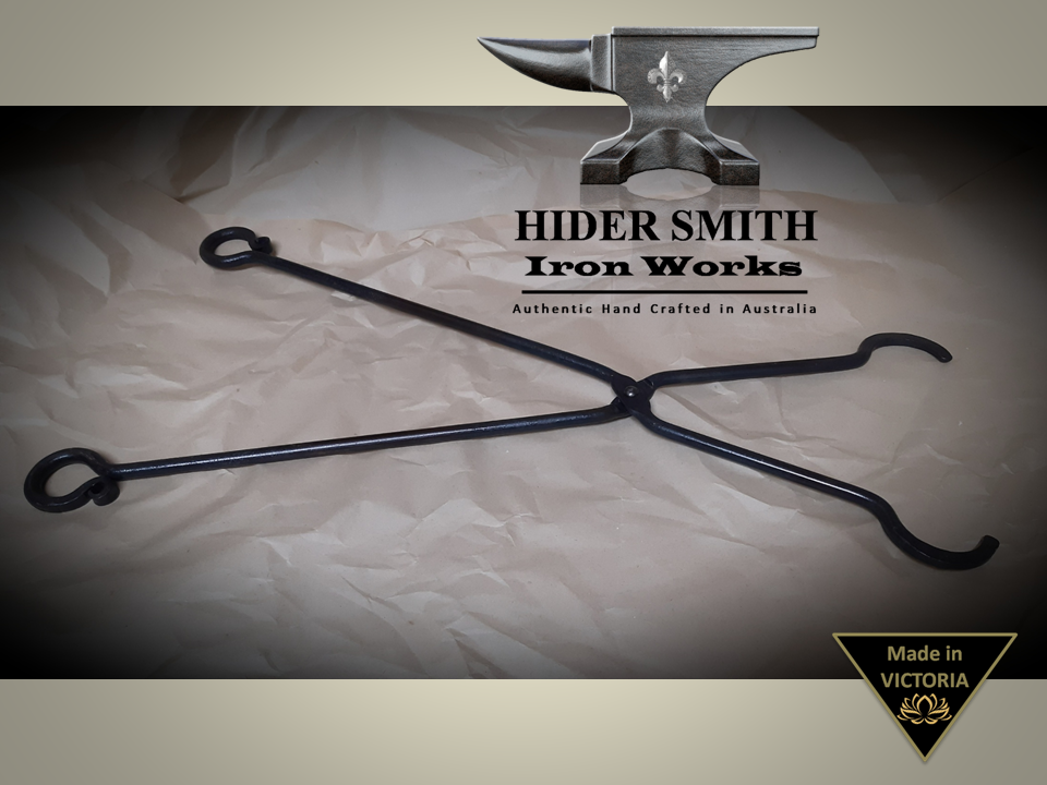 Sebire AUTHENTIC HAND MADE FIREPLACE TONGS Log Grabber Wrought Iron