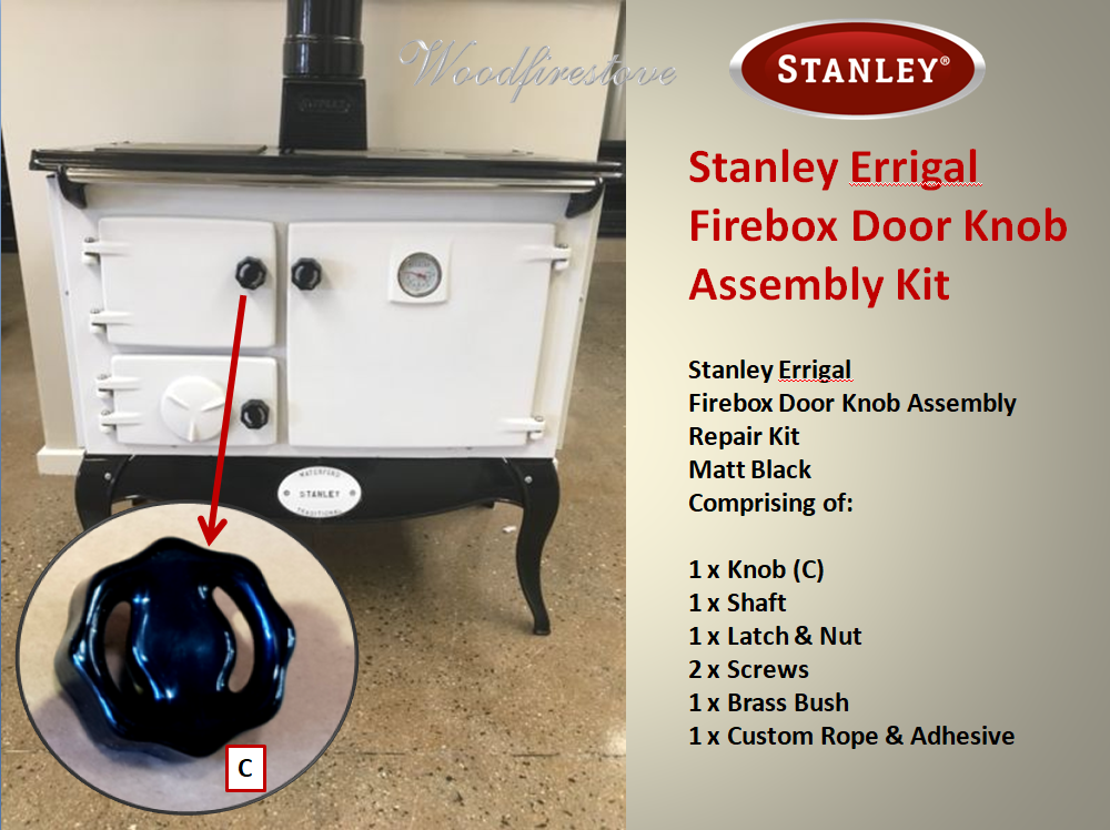 Stanley Errigal FIREBOX Door Knob (Matt Black) Assembly Kit WOOD