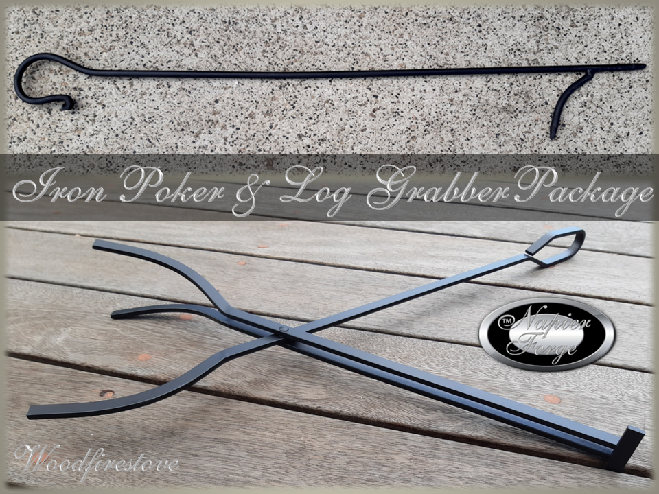 FIREPLACE Fire Pit LOG GRABBER TONGS & POKER Extra Long 🔥🔥 🔥 Red
