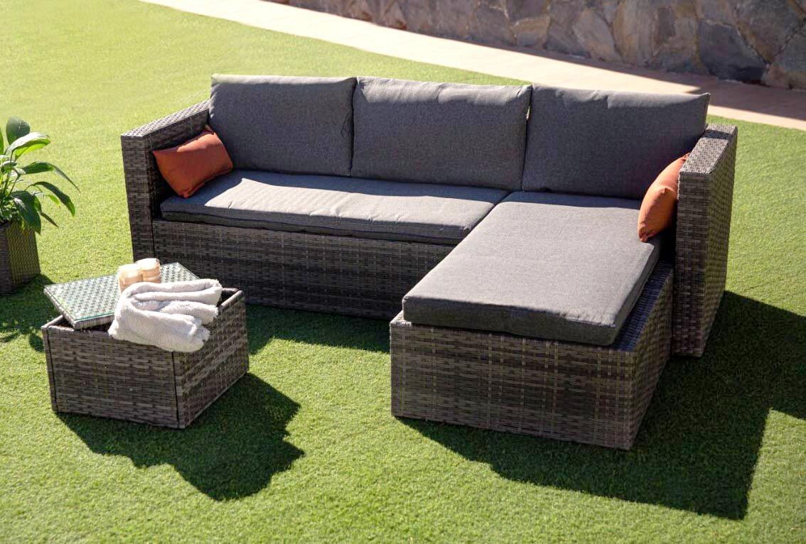 Sofa Chaise Longue de Ratan + Mesa. Muebles de Jardin