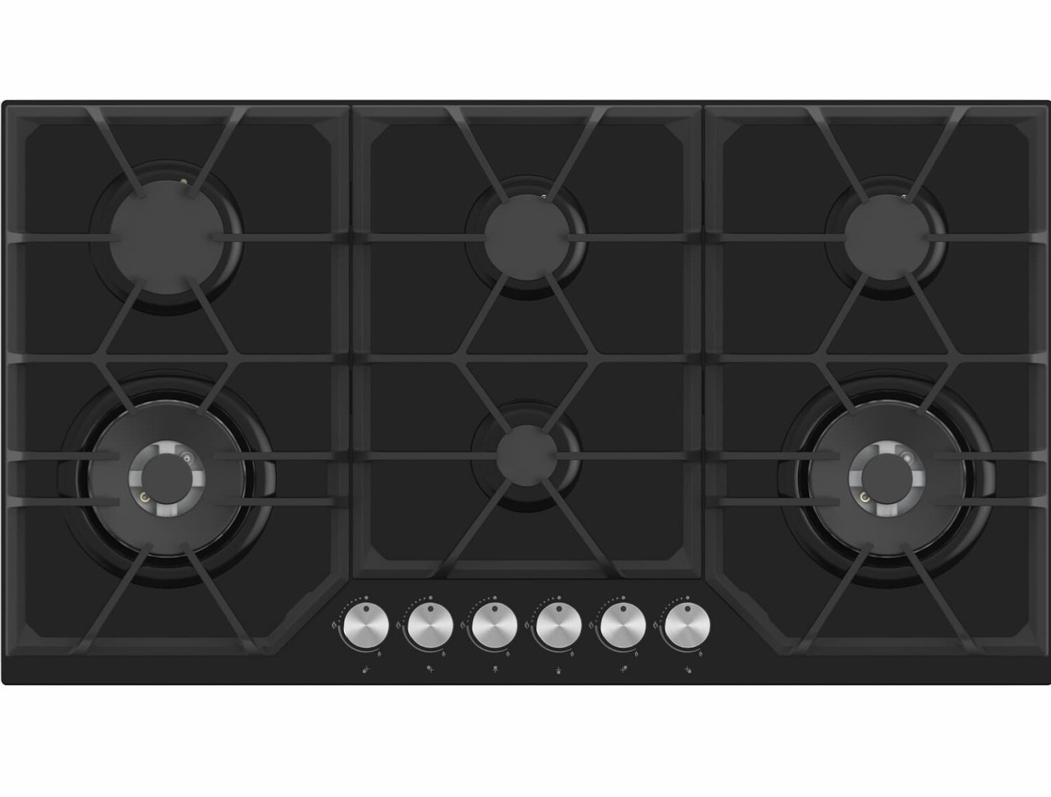 90cm 6 Burner Black Gas Hob With 2 Wok Burner
