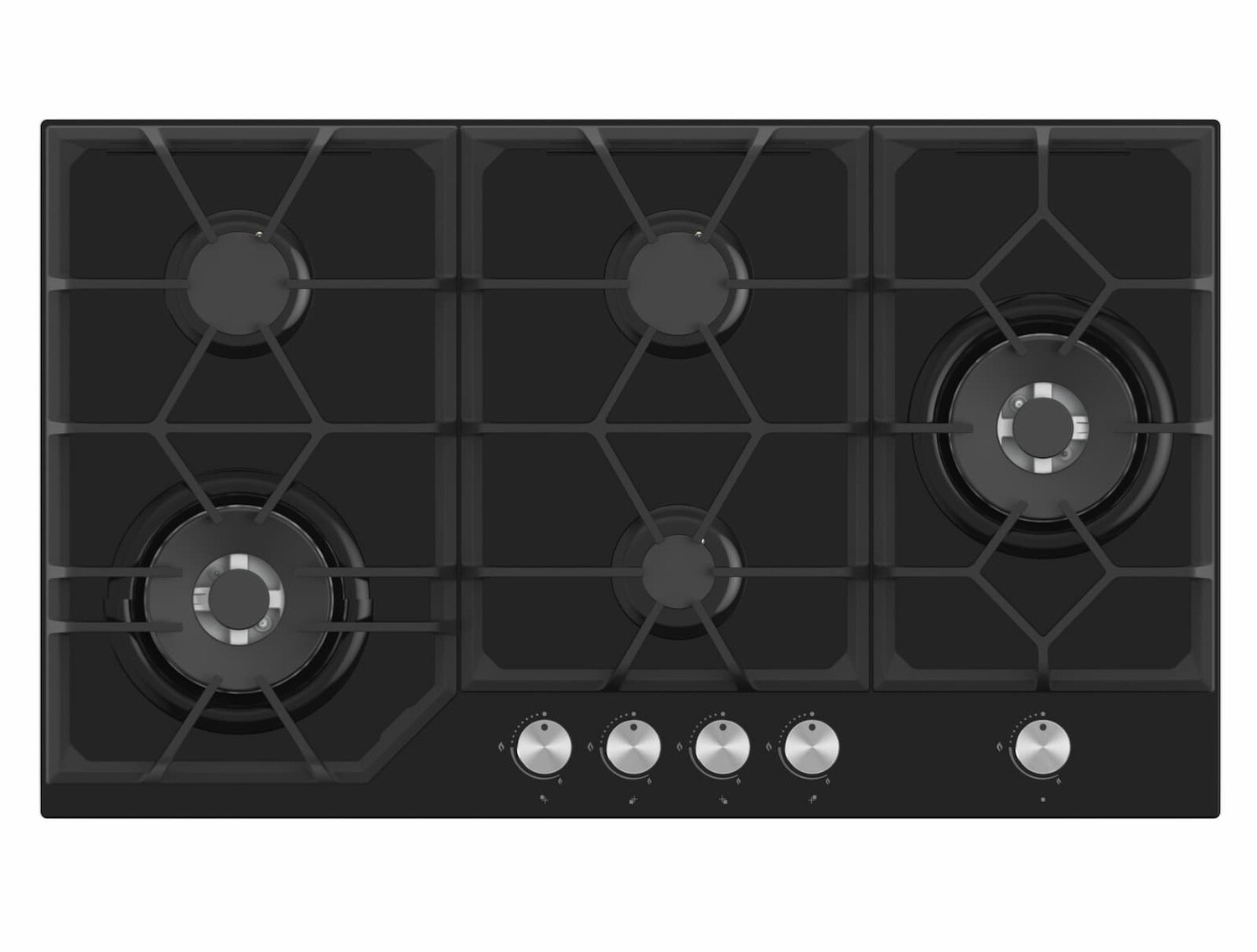 90cm 5 Burner Black Gas Hob With 2 Wok Burners Black Glass