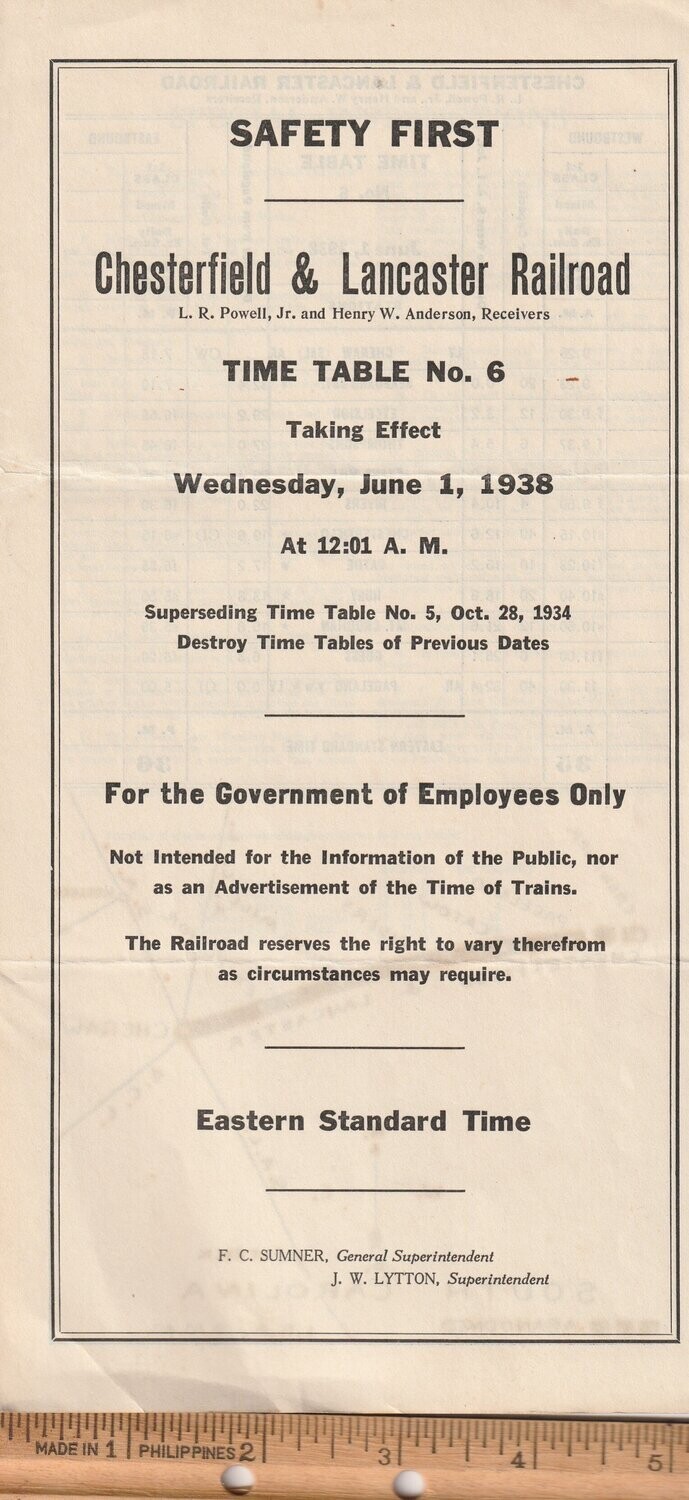 Chesterfield and Lancaster Railroad 1938