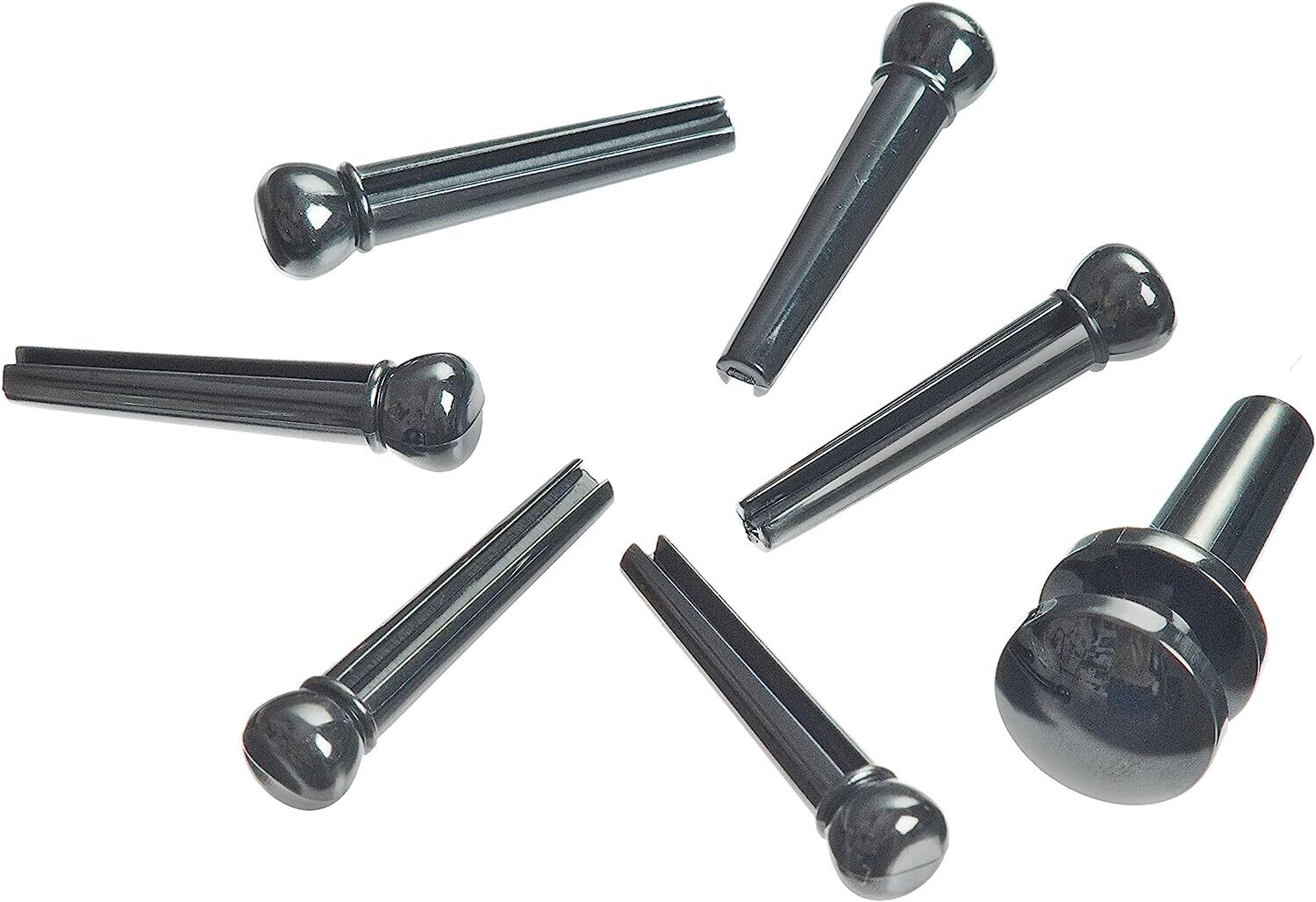Waves Injected Molded Bridge Pins with End Pin, Set of 7, Black