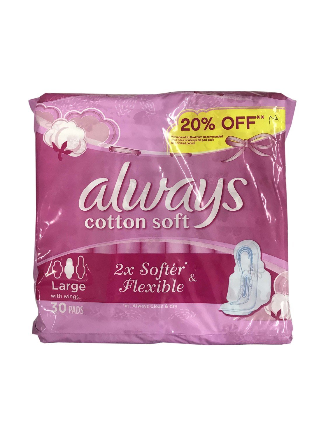 Always Cotton Soft 2x Softer Flexible 30 Pads Large