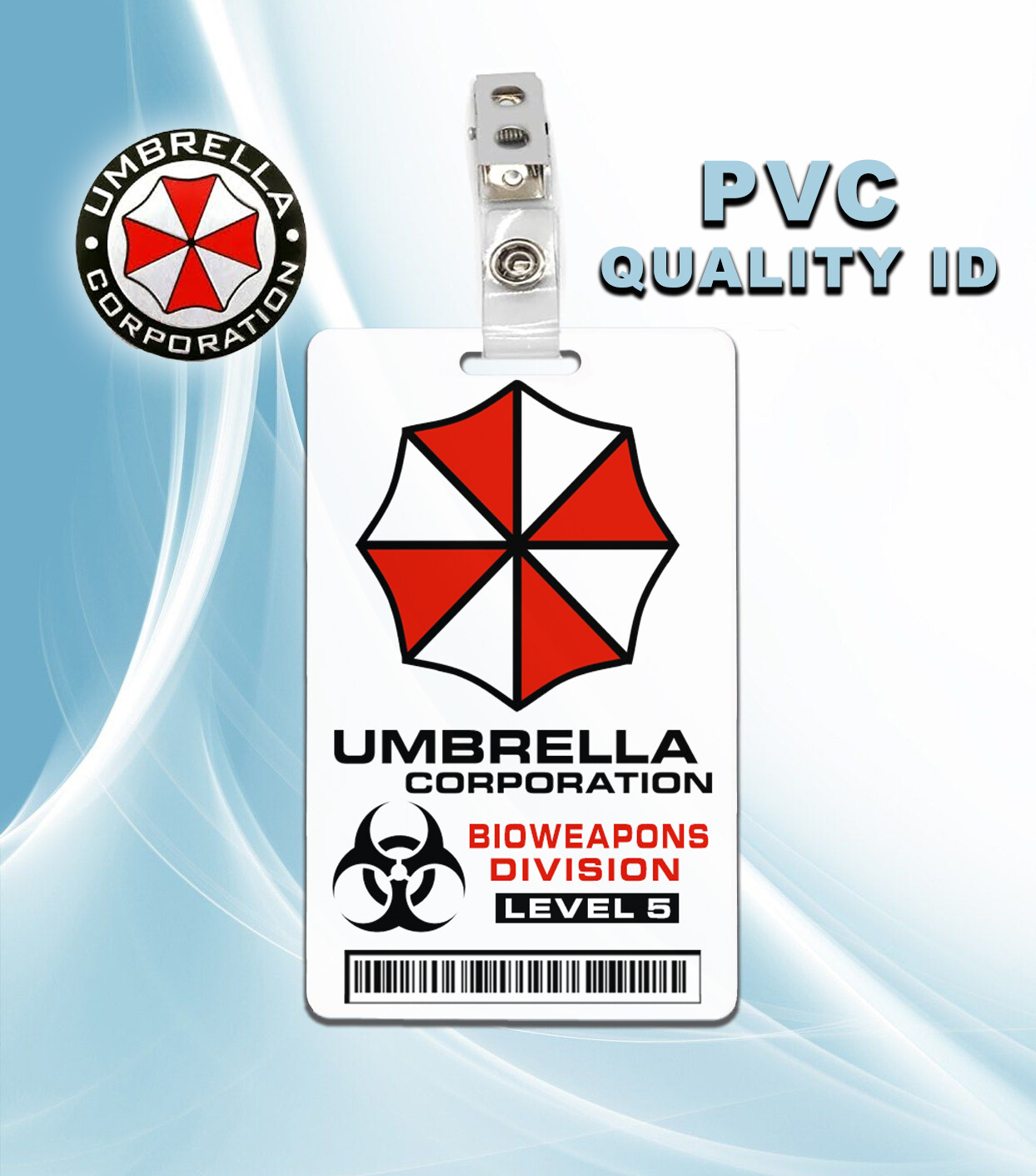 Resident Evil Umbrella Corporation Bioweapons Division Level 5 ID Badge PVC