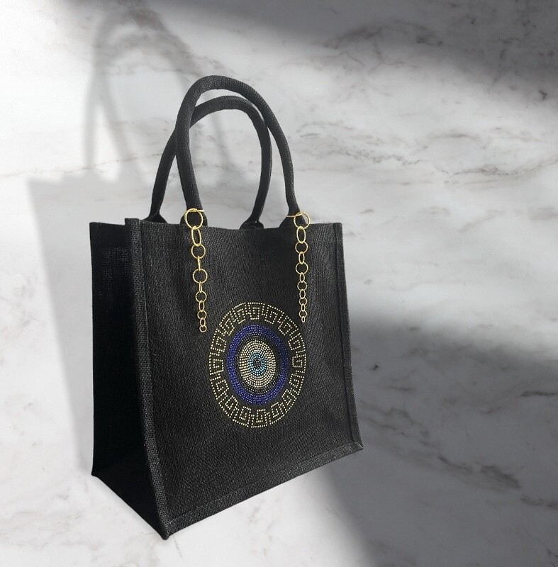 Jute Shopper - evil eye 🧿 strass Jute Shopper - evil eye 🧿 strass
