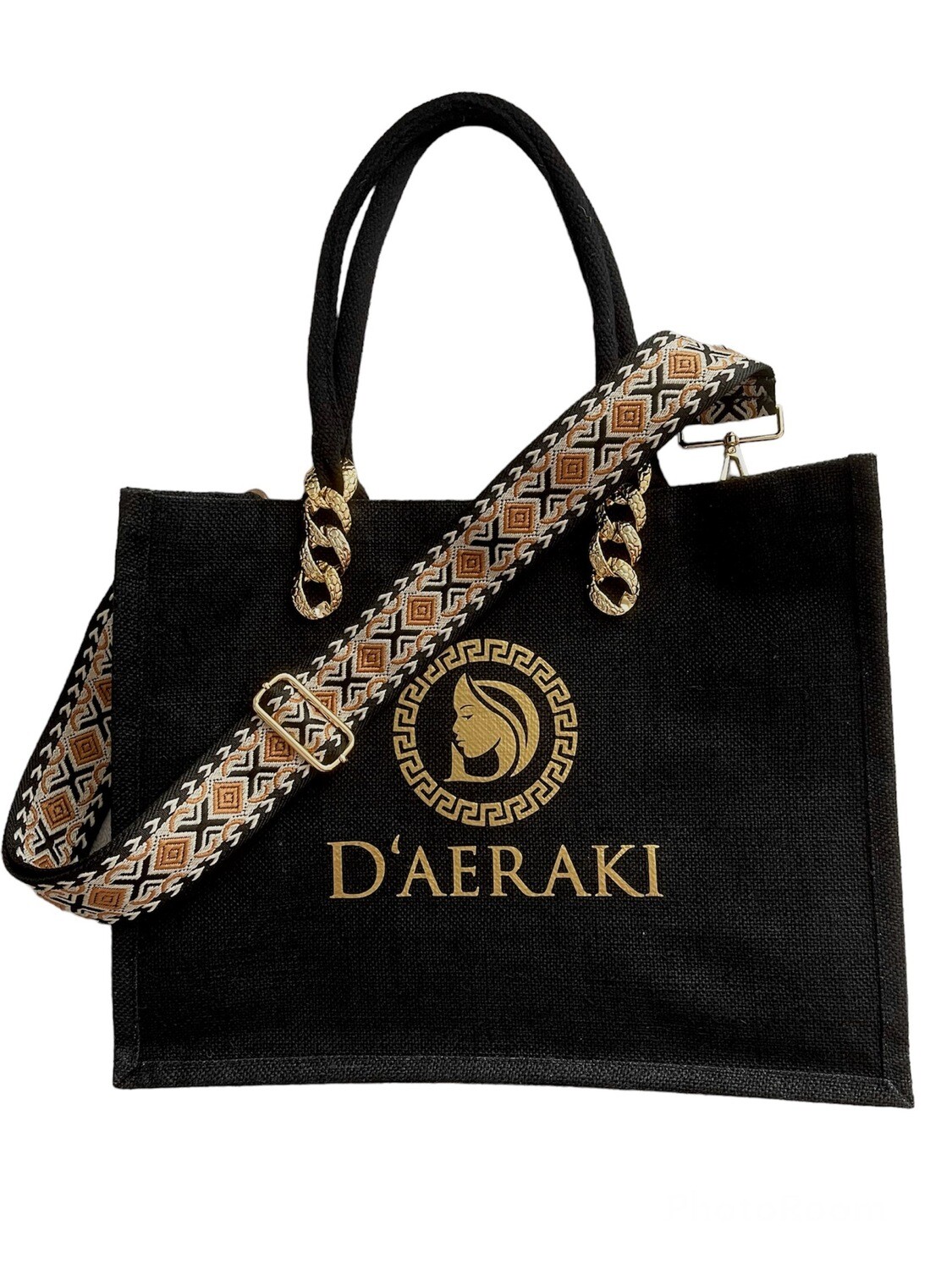 Jute Bag / Shopper / Beach Bag D’aeraki Black n Gold