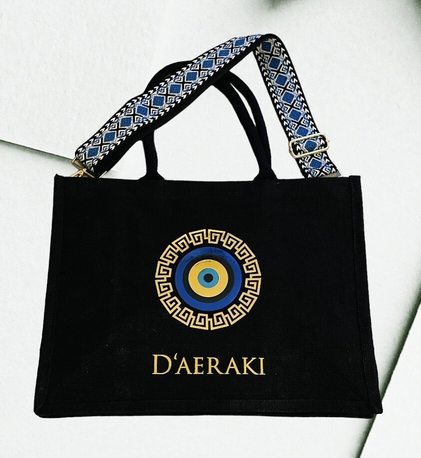 Jute Bag / Shopper / Beach Bag - Black Mykonos